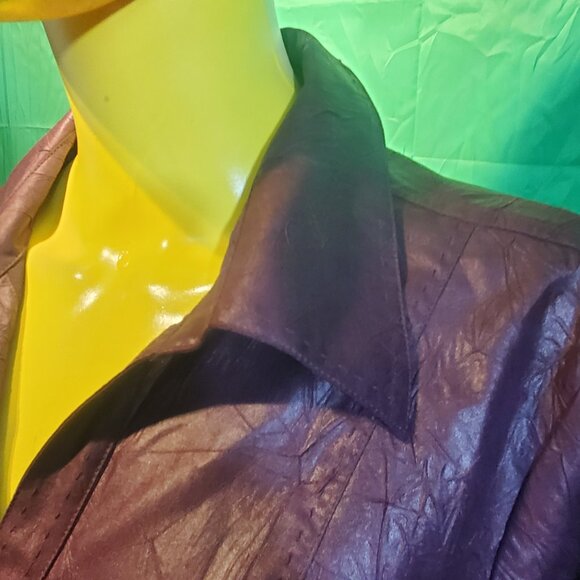 Marie claire women's long sleeves shirt leather effects button down crimson red - Picture 12 of 12